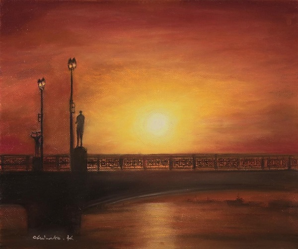 パリ国際サロン ドローイング・版画コンクール入選作品：『幣舞橋の夕日』