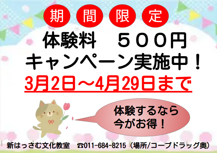 ../common/img/news/画像をクリックすると春夏チラシが見られます。体験したい講座を選んで下さいね。